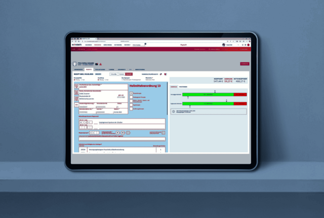 Digitale Rezeptansicht mit Blankoverordnung in der Physiotherapie – Screenshot aus dem Abrechnungssystem von azh