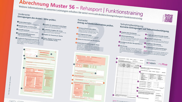 Rezeptposter zur Abrechnung nach Muster 56 für Rehasport und Funktionstraining – Übersicht aller relevanten Felder und Hinweise für die Praxis und Abrechnung.