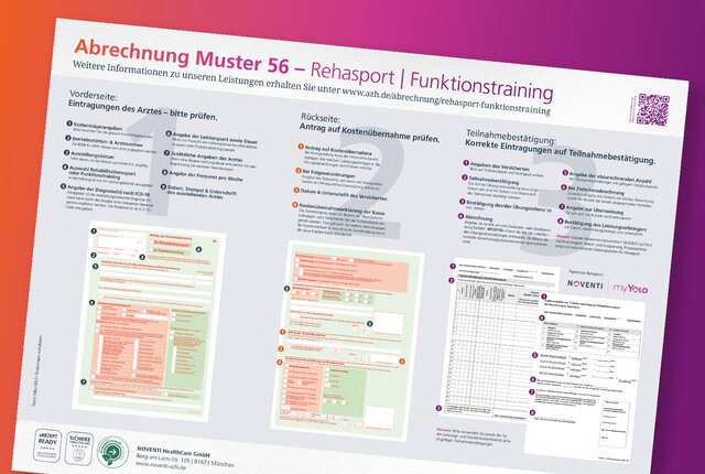 Rezeptposter zur Abrechnung nach Muster 56 für Rehasport und Funktionstraining – Übersicht aller relevanten Felder und Hinweise für die Praxis und Abrechnung.