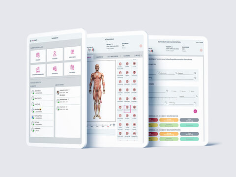 Startseite der NOVENTI Ora Software mit direktem Zugriff auf Kalender, Patienten, Abrechnung und Befundung.