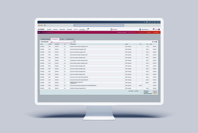 Screenshot des NOVENTI Ora Rechnungsjournals mit offener Postenverwaltung und Mahnwesen.