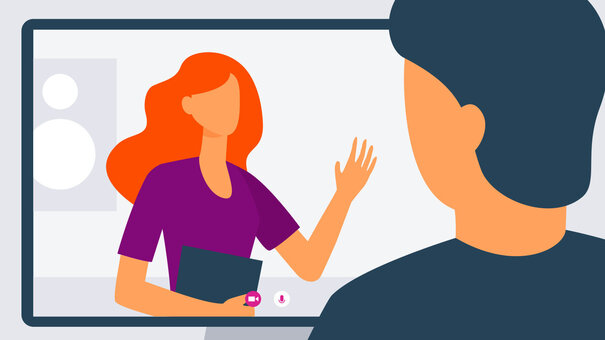 Illustration einer digitalen Logopädie-Behandlung per Videotelefonie – telemedizinische Leistungen einfach erklärt.