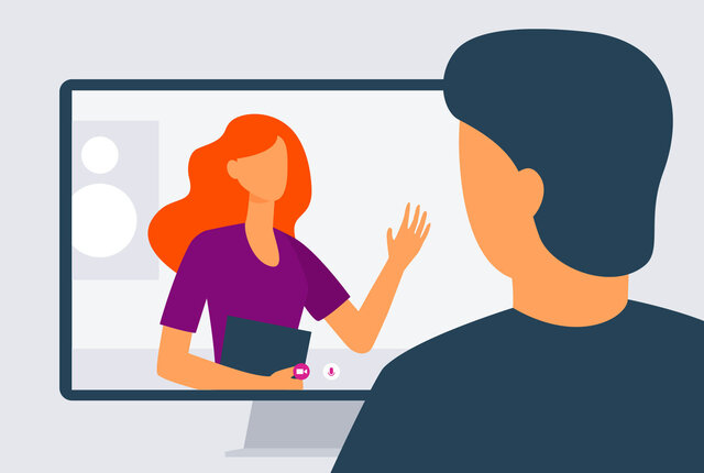 Illustration einer digitalen Logopädie-Behandlung per Videotelefonie – telemedizinische Leistungen einfach erklärt.