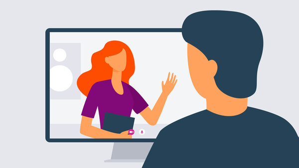 Illustration einer digitalen Logopädie-Behandlung per Videotelefonie – telemedizinische Leistungen einfach erklärt.