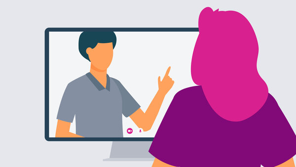 Illustration einer digitalen Ergotherapie-Behandlung per Videotelefonie – telemedizinische Leistungen einfach erklärt.