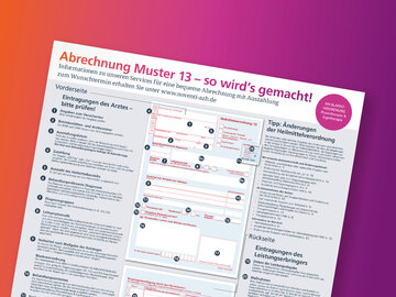 Poster zur Heilmittelverordnung Muster 13 mit Tipps zur korrekten Abrechnung – ideal für Physiotherapie, Ergotherapie und Logopädie. Enthält Hinweise zur Unterschrift des Patienten, Dringlichkeitsangaben, Leitsymptomatik, Diagnosegruppen und Ausfüllhilfe für Vorder- und Rückseite der Verordnung.