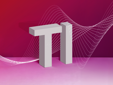 Grafik zur TI‑Anbindung und stilisiertem „TI“ vor pinkem Hintergrund.