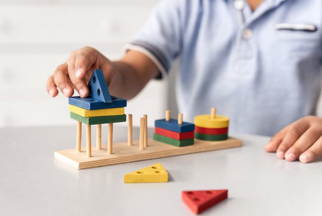 Nahaufnahme eines Kindes, das ein didaktisches Spiel genießt – Symbolbild für Ergotherapie – Tipps zur Abrechnung mit einem Unfallversicherungsträger