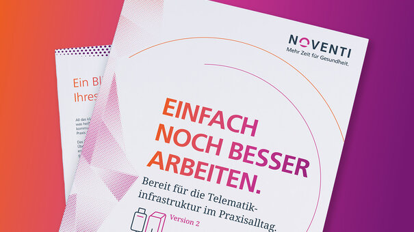 Mockup Whitepaper zur Telematikinfrastruktur für sonstige Leistungserbringer mit dem Titel „Einfach noch besser arbeiten“ von NOVENTI.