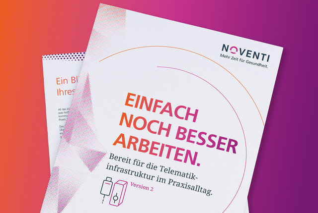 Mockup Whitepaper zur Telematikinfrastruktur für sonstige Leistungserbringer mit dem Titel „Einfach noch besser arbeiten“ von NOVENTI.